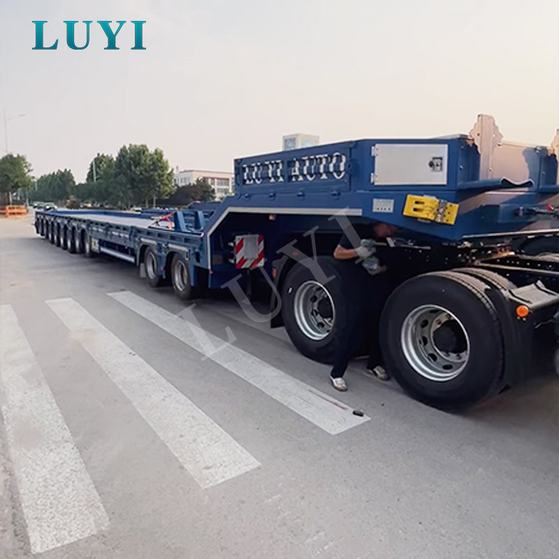 Sơ mi rơ moóc sàn thấp có thể mở rộng 10 trục 100 tấn để vận chuyển máy móc quá khổ