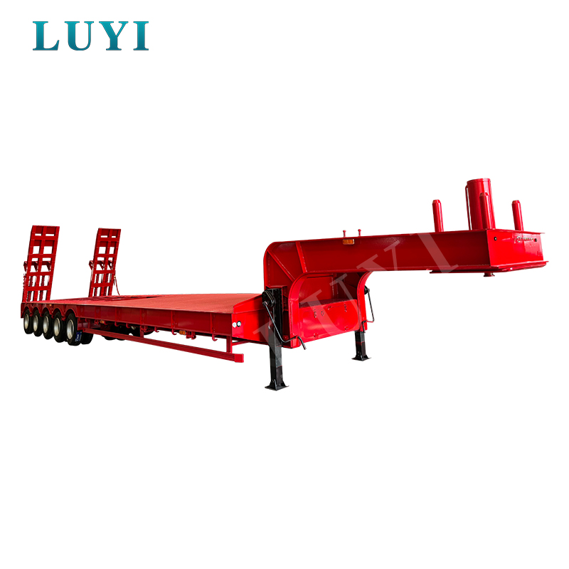 Trailer 5 trục cổ ngỗng thủy lực cấu hình thấp Flatbed Semi Trailer