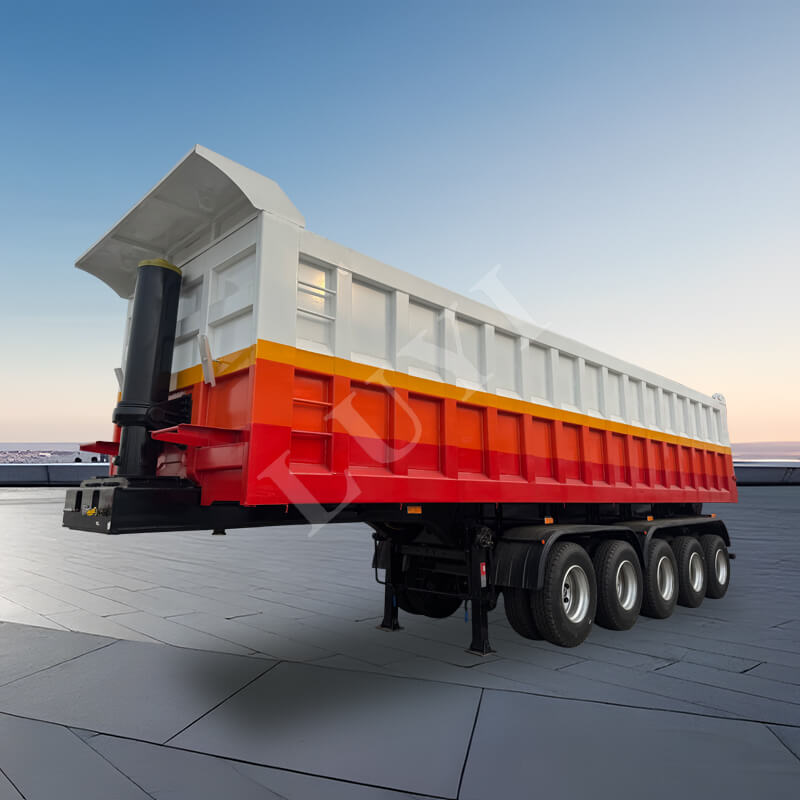 Rơ moóc đổ phía sau hạng nặng 120 tấn 5 trục, Rơ moóc xe tải tự dỡ bằng thép carbon