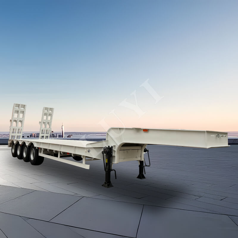 Rơ moóc giường thấp 4 trục hạng nặng có thang cơ khí để vận chuyển máy móc hạng nặng Rơ moóc giường thấp 4 trục hạng nặng có thang cơ khí để vận chuyển máy móc hạng nặng